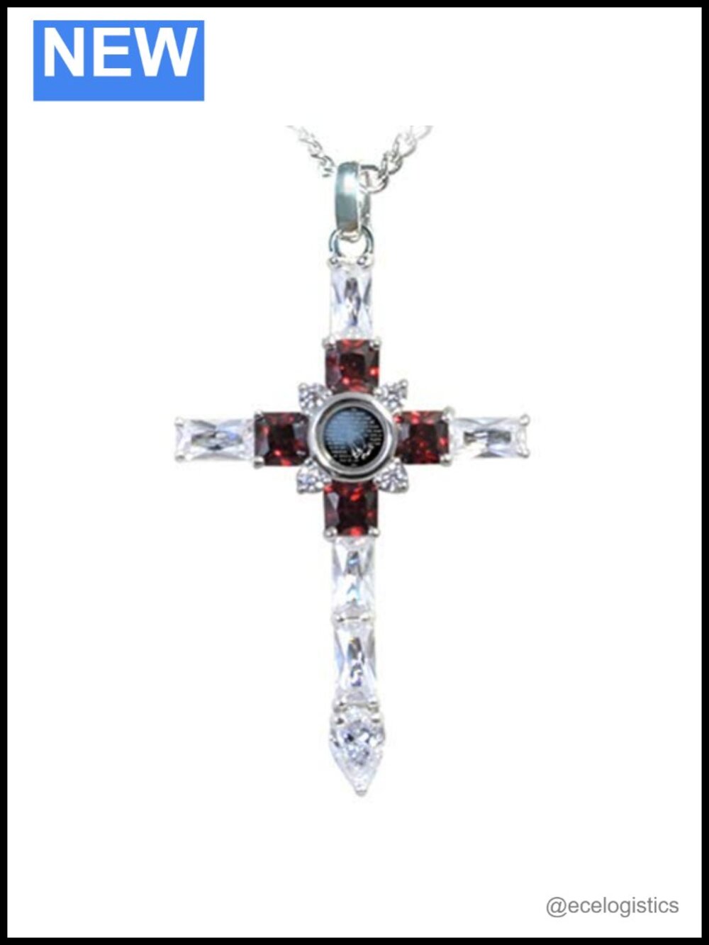 Sterling Silver Lord's Prayer Cross Necklace Nano Engraved Crystal Pendant